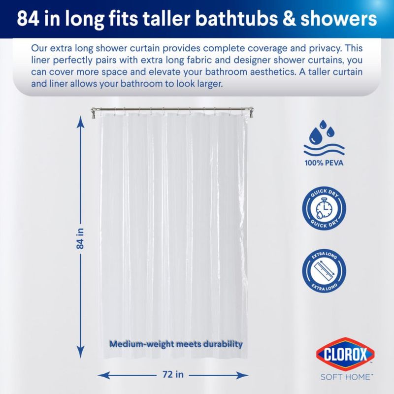 Forro de ducha Clorox 183 cm x 213 cm Transparente 1 unidad PEVA