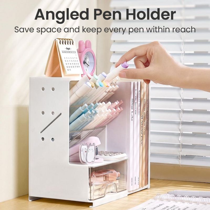 Organizador de escritorio Sooez con sujetalibros y panel perforado con cajón