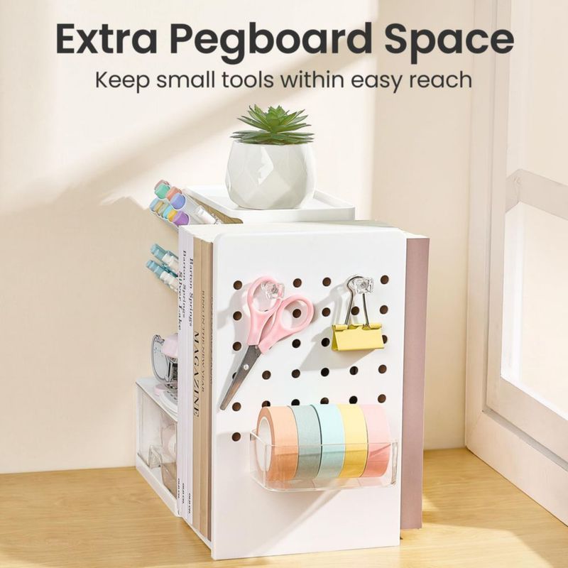 Organizador de escritorio Sooez con sujetalibros y panel perforado con cajón