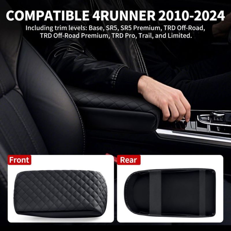 Cubierta de reposabrazos Asgohme para Toyota 4Runner 2010‑2024 cuero negro