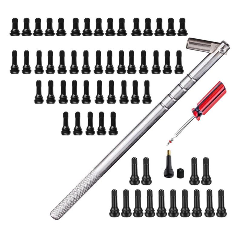 Juego de herramientas para válvulas de neumático Dr.Roc 25 cm + 60 vástagos de válvula