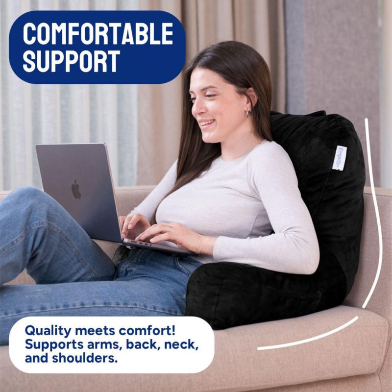 Almohada de Lectura ComfortSpa Grande Negra con Bolsillos para Brazos