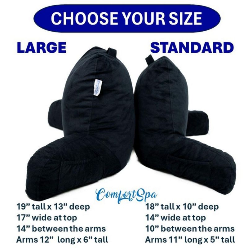 Almohada de Lectura ComfortSpa Grande Negra con Bolsillos para Brazos