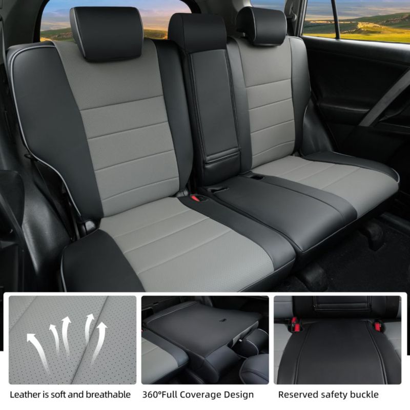 Fundas de asiento a medida Lolcar para Toyota RAV4 2013-2018 en cuero sintético negro/gris