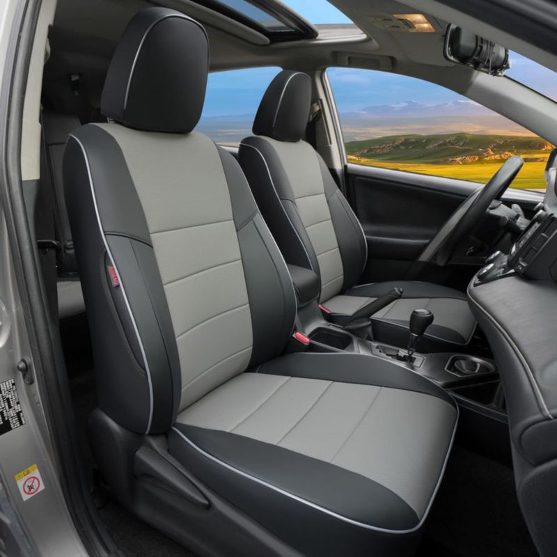 Fundas de asiento a medida Lolcar para Toyota RAV4 2013-2018 en cuero sintético negro/gris