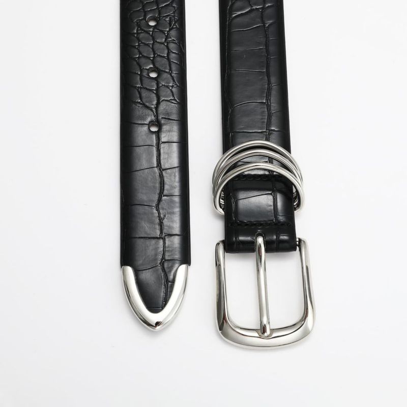 Cinturón de mujer RISANTRY de 3 cm con hebilla de oro y textura de cocodrilo
