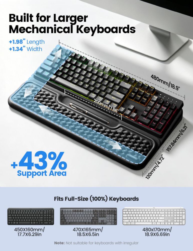 Reposamuñeca Vaydeer XL para Teclado - Almohadilla Ergonómica