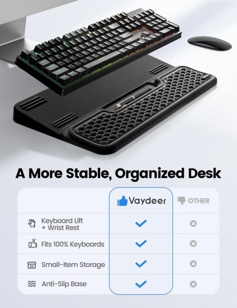Reposamuñeca Vaydeer XL para Teclado - Almohadilla Ergonómica