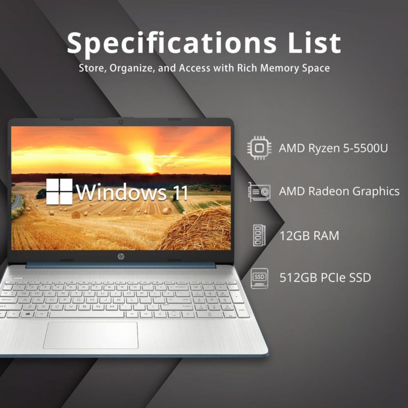Portátil HP Ryzen 5-5500U 156" 12 GB RAM 512 GB SSD Windows 11