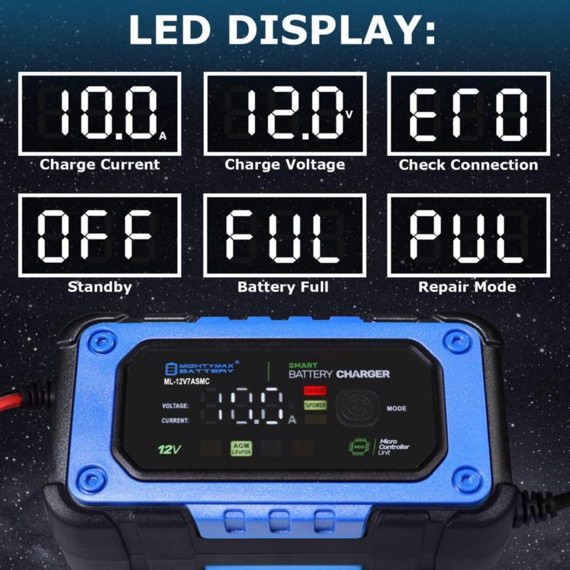 Cargador Inteligente de Baterías Mighty Max 12V 7A con Modo de Reparación