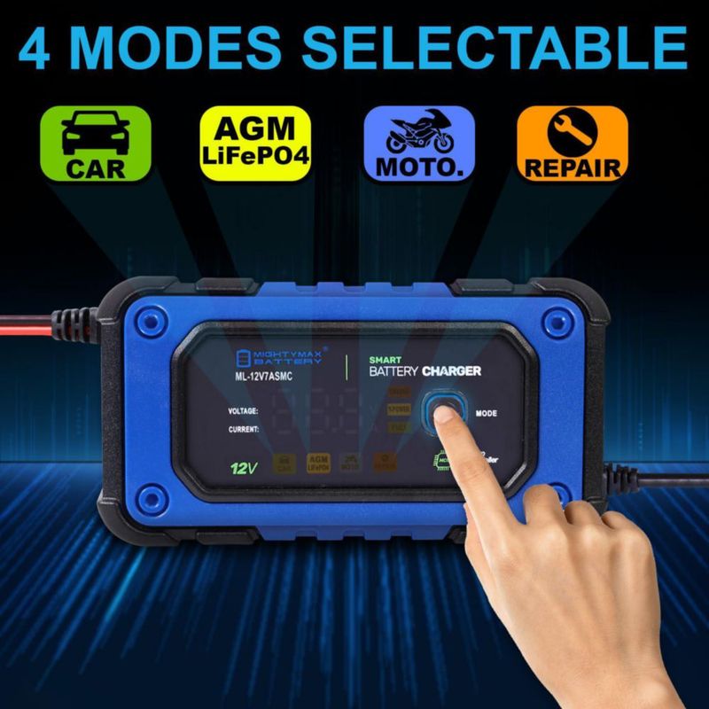 Cargador Inteligente de Baterías Mighty Max 12V 7A con Modo de Reparación