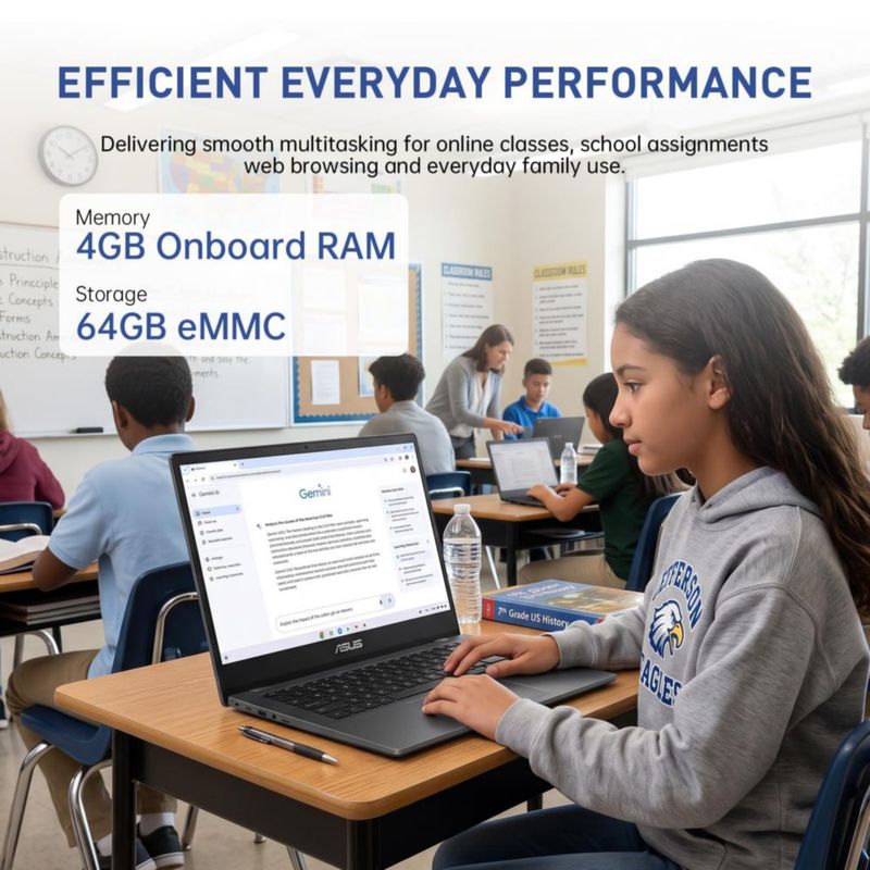 Chromebook ASUS 14" FHD con procesador MediaTek de 8 núcleos y 4 GB de RAM