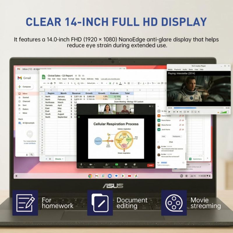 Chromebook ASUS 14" FHD con procesador MediaTek de 8 núcleos y 4 GB de RAM