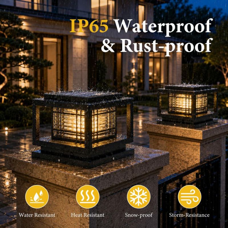 Luz de Columna Solar WENZIFI para Exterior Impermeable IP65
