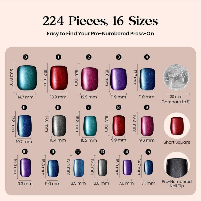 Uñas postizas Beetles Gel Polish 224 piezas – efecto cat eye
