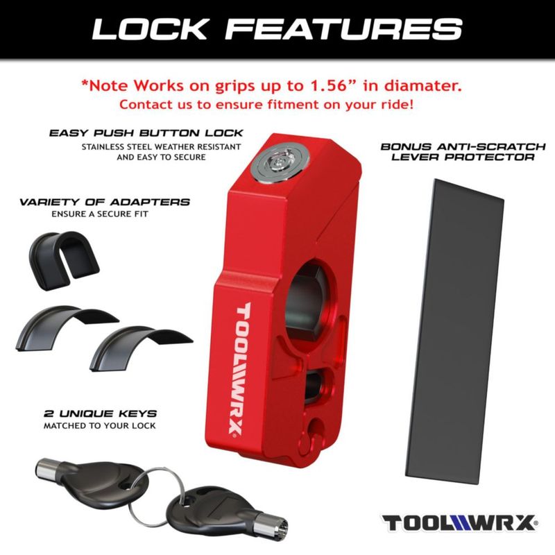 Candado ToolWRX Grip Lock 38 mm Rojo – 2 llaves