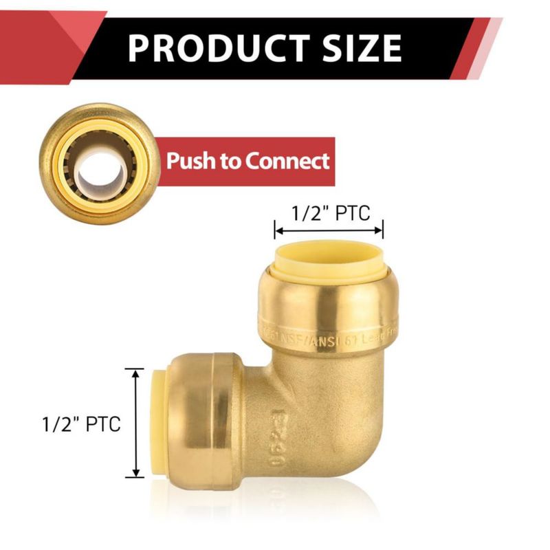 Codo push‑fit de latón DZR 1/2" 90° – Pack de 12 unidades
