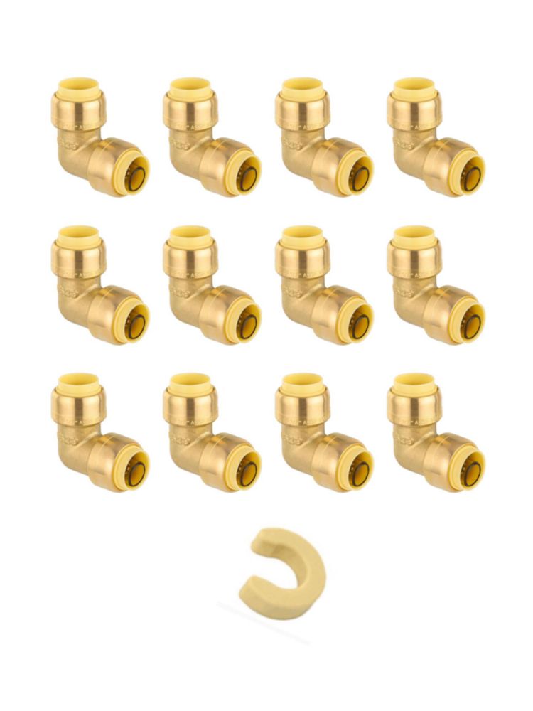 Codo push‑fit de latón DZR 1/2" 90° – Pack de 12 unidades
