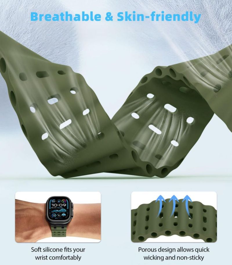 Correa de silicona impermeable MoKo 180‑215 mm para Apple Watch