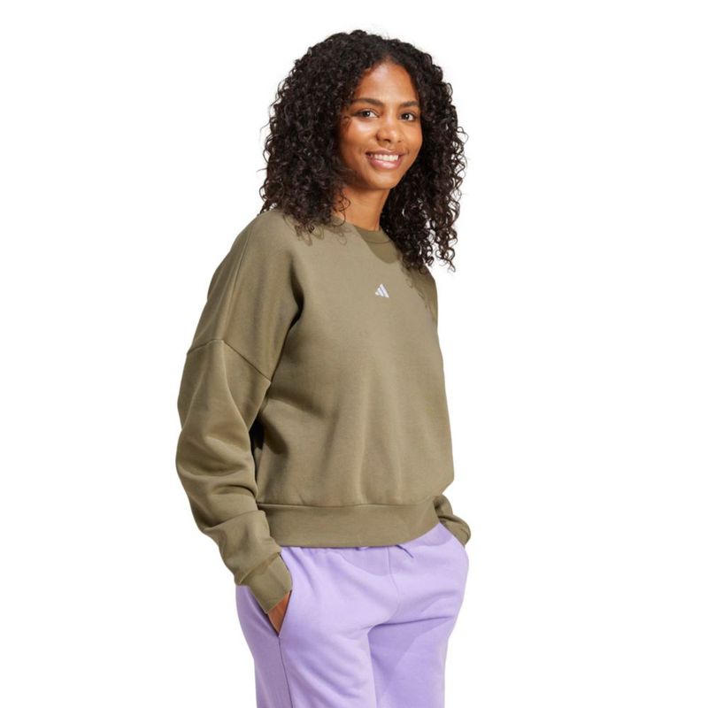 Sudadera adidas para mujer talla M color oliva/blanco con logo de felpa