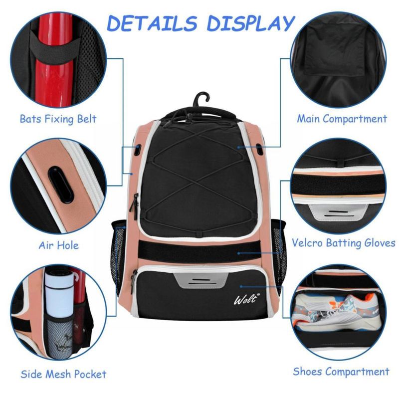 Mochila de Béisbol WOLT con Compartimento para Zapatos de 46 cm