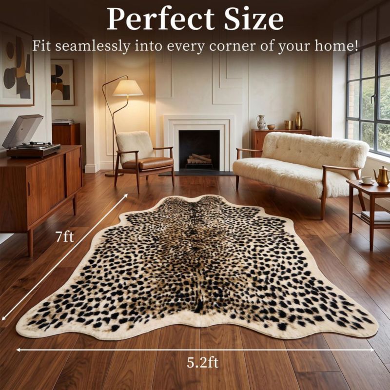 Alfombra Lanmun 160x210 cm con estampado de leopardo y pelaje sintético