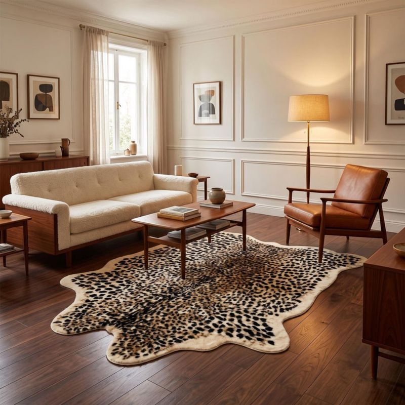 Alfombra Lanmun 160x210 cm con estampado de leopardo y pelaje sintético