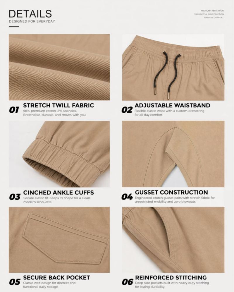 Pantalones Jogger Chino ITALYMORN XL Caqui Stretch