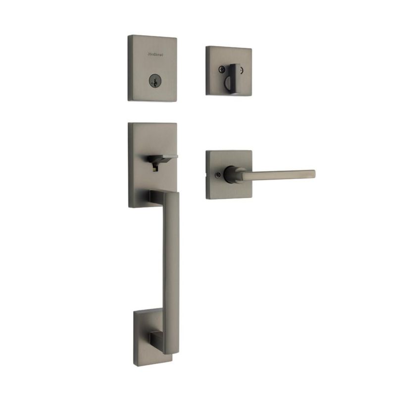 Juego de manijas Kwikset gunmetal con cerrojo