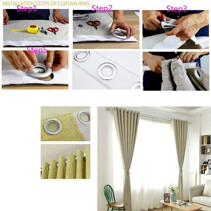 Kit de Ojales para Cortinas Mangood 40 mm Negro 32 piezas