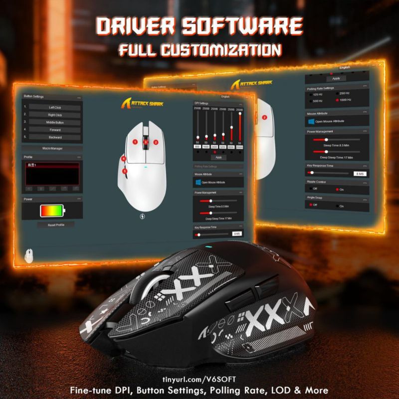 Ratón gaming ATTACK SHARK V6 65 g inalámbrico 25000 DPI