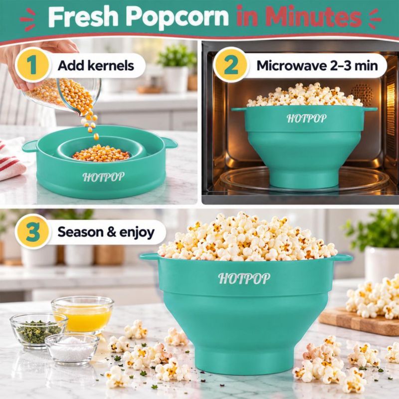 HOTPOP Popcorn Popper Plegable Cian Apto para Lavavajillas