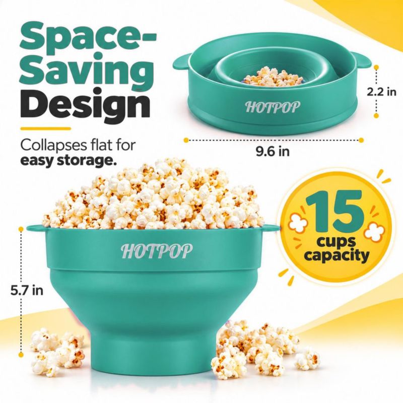 HOTPOP Popcorn Popper Plegable Cian Apto para Lavavajillas