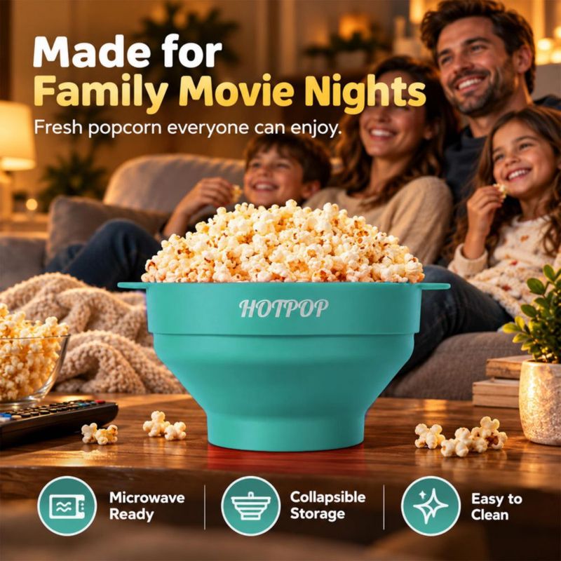 HOTPOP Popcorn Popper Plegable Cian Apto para Lavavajillas