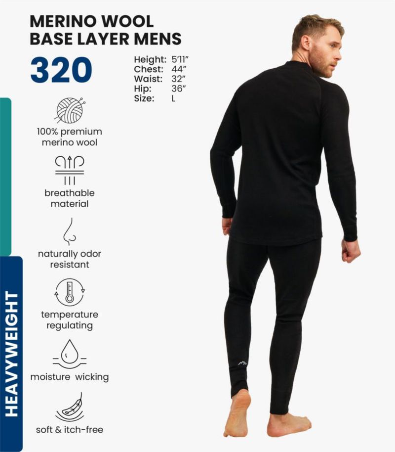 Conjunto de capa base Merino.tech talla XXL negro 320 g/m²