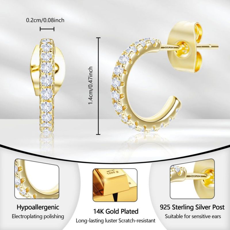 Pendiente LANCHARMED aro pequeño 10‑12 mm con circonita cúbica y baño de oro 14k