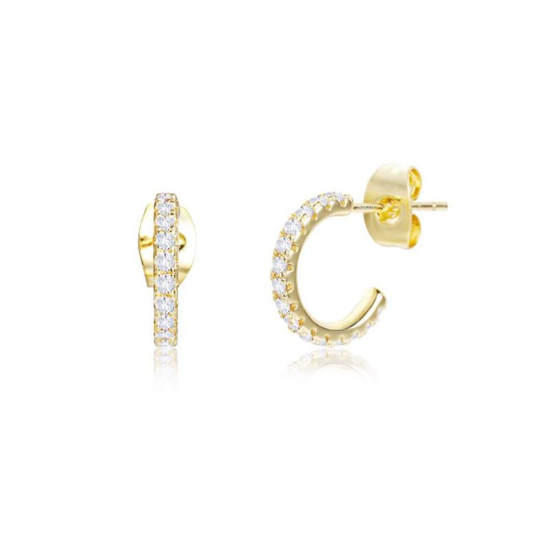Pendiente LANCHARMED aro pequeño 10‑12 mm con circonita cúbica y baño de oro 14k