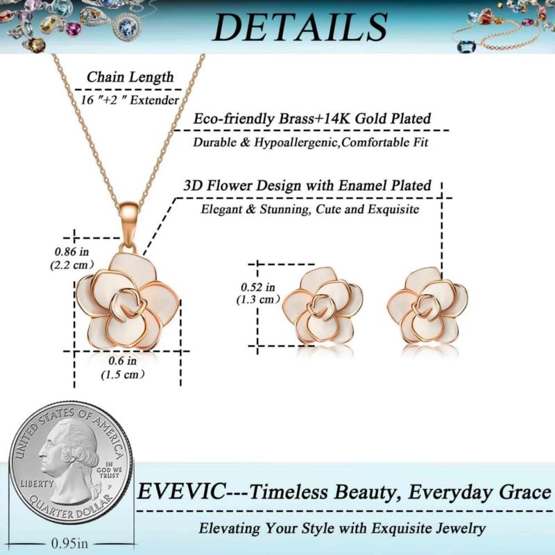 Conjunto de joyería EVEVIC Rosa Flor con baño de oro 18K