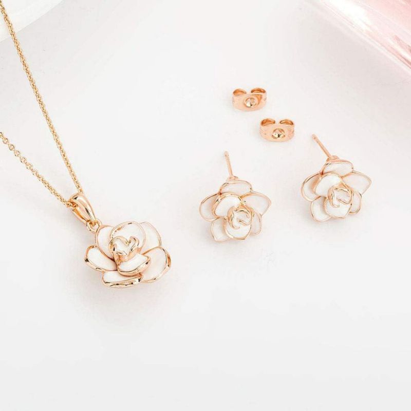 Conjunto de joyería EVEVIC Rosa Flor con baño de oro 18K