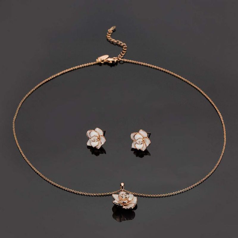 Conjunto de joyería EVEVIC Rosa Flor con baño de oro 18K