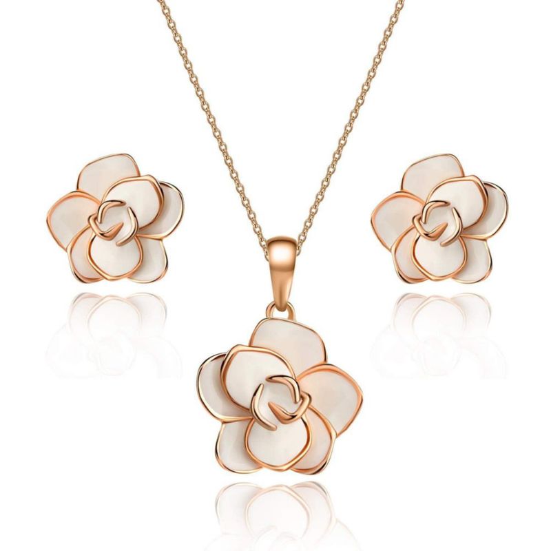 Conjunto de joyería EVEVIC Rosa Flor con baño de oro 18K