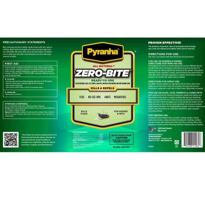 Repelente natural a base de agua Fly Spray Pyranha Zero-Bite