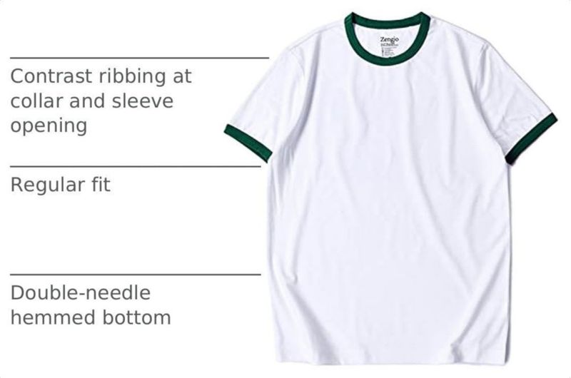 Camiseta Zengjo L blanca/verde pino estilo ringer