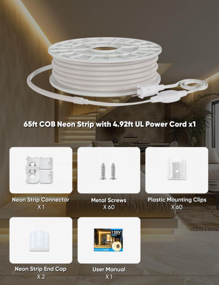 Cinta de luces LED de neón HeliosRibbon 65 ft (198 m) 2800 K 110‑120 V