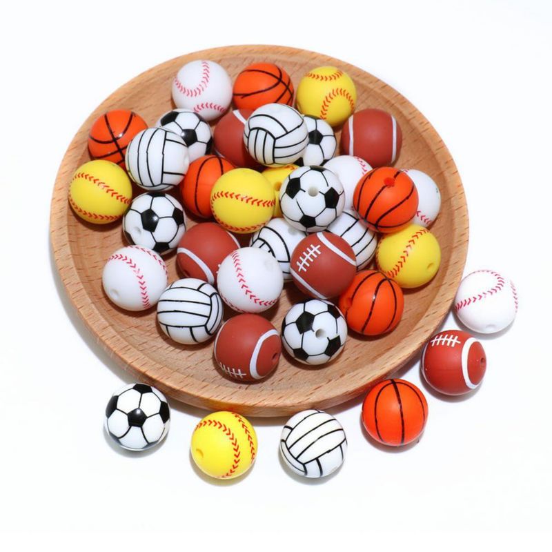 Cuentas MONSEALYT de silicona 15 mm 36 piezas diseño deportivo focal