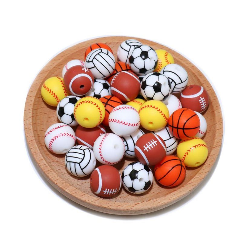 Cuentas MONSEALYT de silicona 15 mm 36 piezas diseño deportivo focal