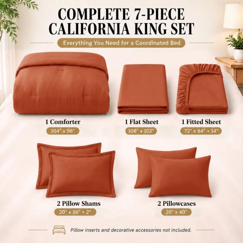 Juego de ropa de cama CozyLux King Naranja Quemado - 7 piezas