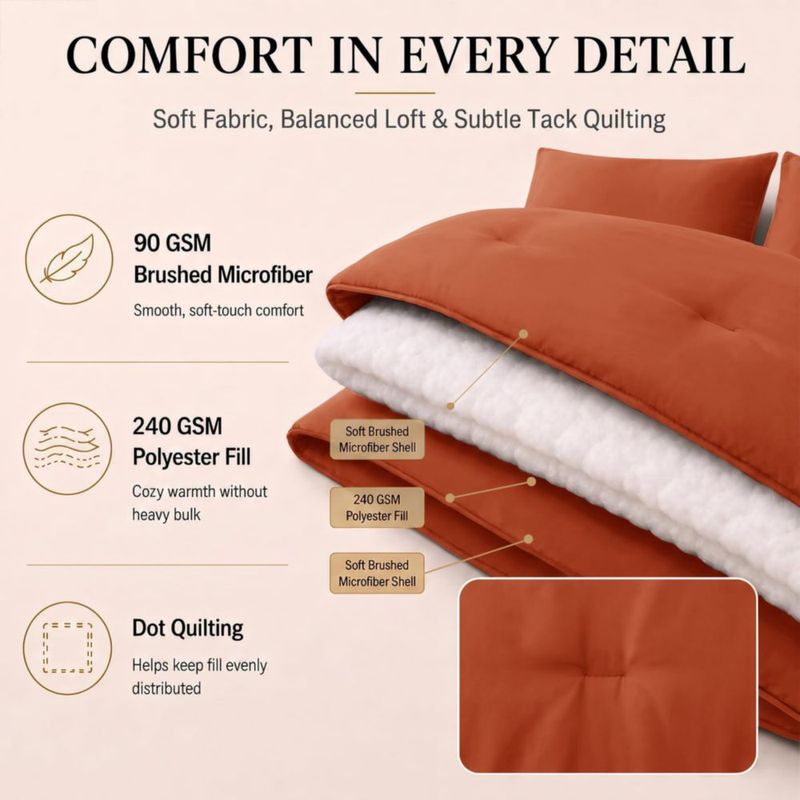 Juego de ropa de cama CozyLux King Naranja Quemado - 7 piezas