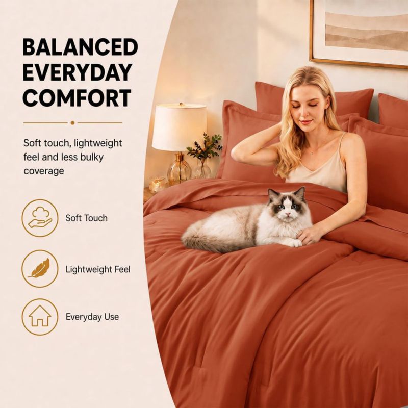 Juego de ropa de cama CozyLux King Naranja Quemado - 7 piezas