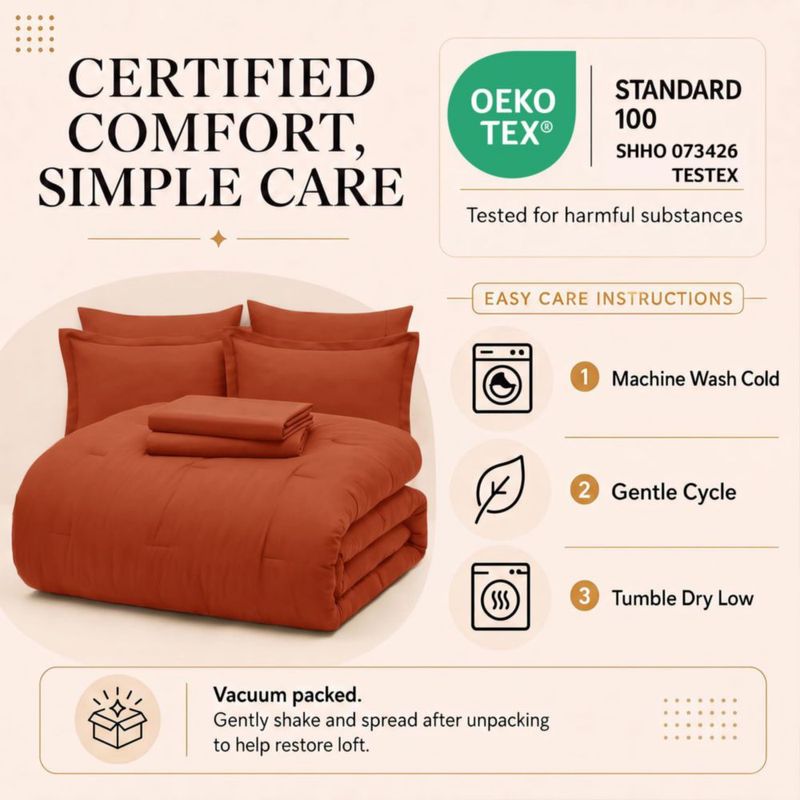Juego de ropa de cama CozyLux King Naranja Quemado - 7 piezas